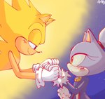 anthro blush clothing duo female gloves handwear love male male/female narrowed_eyes night simple_background spidercheetos sega sonic_the_hedgehog_(series) blaze_the_cat sonic_the_hedgehog super_sonic domestic_cat eulipotyphlan felid feline felis hedgehog mammal hi_res