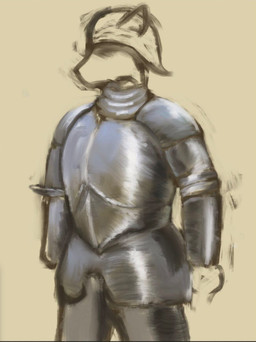 anthro armor clothed clothed_anthro clothed_male clothing ears_up fur hair knight looking_forward male solo standing warrior reynard_goodfellow canid canine canis mammal wolf hi_res sketch