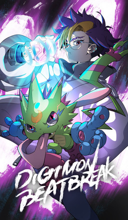 anthro clothing duo eyewear frown gesture glasses gloves glowing glowing_eyes green_body hand_gesture handwear long_tongue male pointing sapotama smile text tongue tartarte_tatin bandai_namco digimon digimon_beatbreak tomoro_tenma digimon_(species) gekkomon human mammal scalie absurd_res english_text hi_res