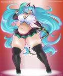 5:6 abstract_background belly big_breasts bovid bovine breasts english_text female hair hatsune_miku hi_res horn jacques00 long_hair mammal simple_background solo text transformation vocaloid wide_hips