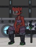 appliance bench boots bra clothing detailed_background eyewear feathers female footwear glasses gloves goop handwear laundry_basket laundry_machine legwear multicolored_body panties shoes solo stockings underwear sevens_artchive starbound trico_(sevens_artchive) humanoid x'i hi_res