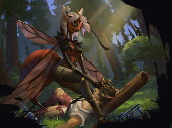 antennae_(anatomy) anthro anthro_penetrating caught defeated dominant dominant_female duo exoskeleton female forced forest forest_background hand_on_head human_on_anthro impalement interspecies male male/female ovipositor penetration plant rape sex stinger tree venom mrogg95 arthropod elf hornet human humanoid hymenopteran insect mammal vespid wasp absurd_res hi_res