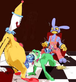 balloon balloon_animal balloon_fetish balloon_in_mouth bodily_fluids checkered checkered_floor corn crying cuck_chair cuckold fellatio food genitals inflatable oral oral_penetration penetration penile phobia plant sex tears through_body torture unusual_anatomy unusual_genitalia zanthu glitch_productions the_amazing_digital_circus caine_(tadc) jax_(tadc) kaufmo_(tadc) ribbit_(tadc) amphibian frog human humanoid lagomorph leporid mammal rabbit tooth_creature hi_res