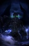 2017 abs absurd_res anthro biceps cephalopod claws cthulhu cthulhu_mythos dark dark_theme deity digital_media_(artwork) face_tentacles glowing glowing_eyes h.p._lovecraft hi_res humanoid looking_at_viewer male mantle_(mollusk) marine mollusk monster muscular muscular_anthro muscular_male night pecs reaching solo tentacles thunder todex villainous wings