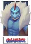 abs anthro furred_clothing male neck_tuft pecs simple_background solo tuft zazoart nintendo pokemon gnasher crocodilian feraligatr generation_2_pokemon pokemon_(species) reptile scalie hi_res