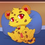 anthro anus balls bed collar fur furniture genitals jewelry lying male male_anthro markings necklace on_back on_bed open_mouth penis pillow red_eyes solo spots spotted_body spotted_fur tapering_penis yellow_body yellow_fur improbable_(artist) jewelpet sanrio sega sega_fave jasper_(jewelpet) cheetah felid feline mammal 1:1 hi_res