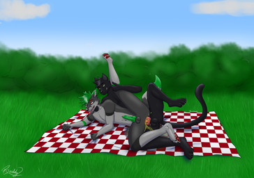 animal_genitalia animal_penis anthro asphyxiation bedding blanket bodily_fluids canine_genitalia canine_penis choking duo from_behind_position genital_fluids genitals green_eyes green_hair hair knot knotted_penis knotting male male/male nude peeing peeing_inside penis picnic public public_sex sex urine urine_in_ass watersports stinkycoyote canid canine canis coyote domestic_cat felid feline felis mammal absurd_res hi_res