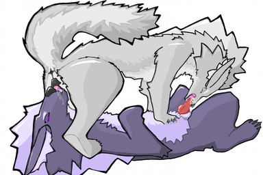 69_position animal_genitalia animal_penis animal_vulva anus balls bodily_fluids canine_genitalia canine_nose canine_penis canine_vulva cum cum_in_mouth cum_inside cum_on cum_on_penis cunnilingus duo female feral fur genital_fluids genitals grey_body grey_fur knot long_body long_tail male male/female mane oral oral_penetration penetration penis pink_eyes purple_body purple_fur pussy_juice_in_mouth quadruped sex simple_background spread_legs spreading tail tail_anus vaginal vaginal_fluids vulva white_background white_body white_fur white_mane m222 mythology dragon furred_dragon furred_scalie mythological_creature mythological_scalie scalie hi_res