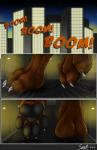 anthro canid canine city cracks digitigrade feet foot_focus fox macro male mammal night onomatopoeia paws repeated_text solo sound_effects species_transformation spirit_dancer stomping text three_frame_image transformation transformation_sequence