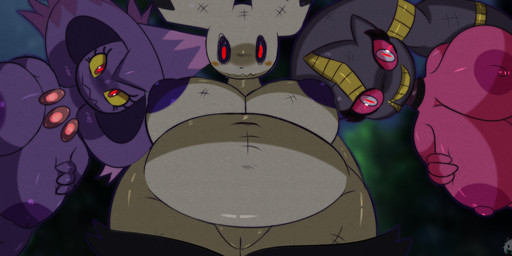 anthro areola belly big_belly big_breasts breasts clothing crazy_eyes creepy_face erect_nipples female female/female fusion genitals group hand_on_breast happy hat headgear headwear holidays huge_belly huge_breasts imminent_rape imminent_sex jagged_mouth looking_at_viewer looking_down low-angle_view navel nipples open_mouth pink_areola pink_body pink_nipples plushie pokemorph purple_areola purple_nipples red_eyes seam_(sewing) slightly_chubby smile stare stitch_(sewing) thick_thighs trio unzipped vulva white_eyes wide_hips witch_hat worm's-eye_view yellow_eyes yellow_sclera zipper miyang_draws! halloween nintendo pokemon mimichu_(miyang_draws!) animate_inanimate generation_2_pokemon generation_4_pokemon generation_6_pokemon generation_7_pokemon ghost humanoid living_plushie mega_banette mega_evolution mimikyu mismagius pichu pokemon_(species) spirit absurd_res hi_res