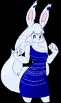 anthro biped blue_eyes blue_screen_of_death breasts clothed clothing dress ear_piercing female fully_clothed fur hair inner_ear_fluff jewelry long_ears piercing simple_background solo text transparent_background tuft whiskers white_body white_fur white_hair elpatrixf kriyu lagomorph leporid mammal rabbit 2016 alpha_channel blue_theme english_text