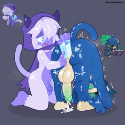 anal anal_penetration anal_prodding anthro anus backsack balls big_penis blue_body blue_eyes bodily_fluids butt butt_focus cum duo ejaculation femboy flaccid foreskin front_view genital_fluids genitals green_eyes hair humanoid_genitalia humanoid_penis male male/male multicolored_body object_in_ass penetration penis precum purple_body sex_toy sex_toy_in_ass sex_toy_insertion small_penis tail two_tone_body white_hair axolaugh bloons_tower_defense ninja_kiwi corvus_(bloons) silas_(bloons) haplorhine mammal monkey primate spirit 1:1 hi_res