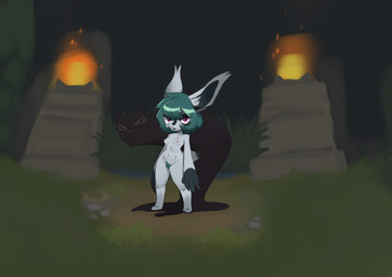 animal_ears big_ears breasts eyelashes female front_view green_hair green_pubes hair looking_at_viewer navel nipples nude pink_nipples pubes purple_eyes short_hair small_breasts solo thick_thighs wide_hips phallusbro league_of_legends riot_games tencent vex_(lol) humanoid yordle hi_res