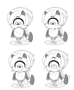 1_eye bib blush clothed clothing eating fangs food hair heart_eyes heart_symbol horn long_tail male multicolored_body multicolored_skin noseless not_furry open_mouth sharp_teeth shirt simple_background solo tail teeth topwear two_tone_body two_tone_skin white_background krekk0v ansel_(anaid) cyclops horned_tailclops humanoid tailclops_(species) black_and_white hi_res monochrome