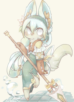 :< accessory anthro barefoot big_ears biped black_nose blonde_hair blonde_highlights brown_clothing brown_gloves brown_handwear brown_inner_ear_fluff brown_topwear brown_vest clothed clothing dipstick_ears dress ear_markings elemental_manipulation feet female floating flower flower_in_hair fluffy fluffy_tail front_view fully_clothed fur gloves green_clothing green_dress hair hair_accessory hairband handwear highlights_(coloring) holding_melee_weapon holding_object holding_polearm holding_spear holding_weapon inner_ear_fluff kemono long_hair looking_at_viewer melee_weapon monotone_body monotone_fur monotone_tail multicolored_ears multicolored_hair neck_tuft no_pupils plant polearm ponytail pose shirt simple_background solo spear standing tail tan_body tan_ears tan_fur tan_hair tan_tail three-quarter_view toes topwear tuft two_tone_ears two_tone_hair vest water water_manipulation weapon white_background white_clothing white_ears white_eyes white_hair white_inner_ear white_shirt white_topwear nemesia/haineko canid canine fennec_fox fox mammal true_fox 2017 colored digital_media_(artwork) full-length_portrait hi_res portrait shaded
