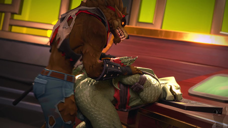 anal anal_penetration animal_genitalia animal_penis anthro anthro_on_anthro anthro_penetrated anthro_penetrating anthro_penetrating_anthro arm_grab armor armwear balls balls_deep bent_over big_butt black_armwear black_claws black_clothing black_nose bottomwear bouncing_balls bouncing_butt bouncing_penis bracers brown_body brown_fur brown_hair butt canine_genitalia canine_penis claws clothing denim denim_bottomwear denim_clothing duo dutch_angle erection fangs finger_claws from_behind_position fur furniture genitals green_eyes green_horn grey_balls grey_body grey_clothing grey_scales grey_shirt grey_topwear grin hair horn inside interspecies jeans knot knot_fucking looking_at_another looking_back male male/male male_penetrated male_penetrating male_penetrating_male moan mostly_nude on_table orange_eyes pants penetration penile penile_penetration penis penis_in_ass red_penis red_sclera scales sex sharp_teeth shirt smile sound_effects standing standing_sex table teeth thick_thighs thrusting topwear torn_bottomwear torn_clothing torn_jeans torn_pants torn_shirt torn_topwear white_claws sound_warning twitchyanimation epic_games fortnite mythology dire_(fortnite) hybrid_(fortnite) canid canine canis dragon mammal mythological_canine mythological_creature mythological_scalie scalie werecanid werecanine werecreature werewolf wolf 16:9 2022 3d_(artwork) 3d_animation animated digital_media_(artwork) hi_res loop short_playtime sound video voice_acted widescreen