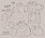 anthro belly blush bridal_carry carrying_another chibi duo facial_scar fwt hug male male/male missing_eye scar text krunnnnnch animal_crossing mihoyo nintendo zenless_zone_zero ben_bigger tom_nook_(animal_crossing) bear canid canine mammal raccoon_dog tanuki crossover english_text hi_res