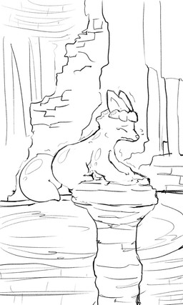 abstract_background ambiguous_gender bodily_fluids brick eyes_closed feral fur hair inanimate_transformation pillar raised_tail rock ruins sculpture shaking solo statue statufication struggling stuck tail tears temple transformation trembling water kareha_21909 animate_inanimate canid canine canis living_statue mammal wolf 3:5 black_and_white hi_res monochrome