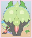 anthro backsack balls bent_over big_butt black_body bodily_fluids border butt butt_focus clothed clothing erection eyewear eyewear_on_head femboy foreskin fur genital_raphe genitals gradient_background green_body green_fur huge_butt huge_thighs humanoid_genitalia humanoid_penis looking_at_viewer looking_back looking_back_at_viewer male multicolored_body multicolored_fur nude open_mouth penile penis perineum presenting presenting_hindquarters raphe_(anatomy) scrotal_raphe simple_background smile sunglasses sunglasses_on_head tail text thick_thighs wide_hips frumples nintendo pokemon beach_style_meowscarada felid feline felis generation_9_pokemon mammal meowscarada pokemon_(species) 2025 artist_name dated digital_drawing_(artwork) digital_media_(artwork) hi_res
