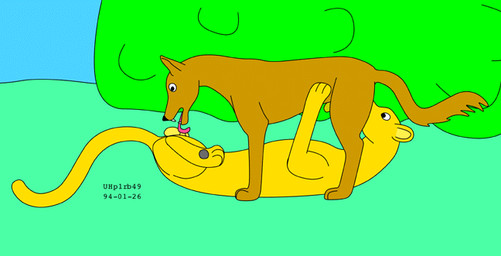 69_position animal_genitalia ball_lick balls brown_body brown_fur duo feral feral_on_feral fur genitals grass licking lying male male/male nude_male on_back open_mouth oral outside plant sex sheath shrub sky standing tail tongue toony yellow_body yellow_fur urbanhermit canid canine canis cougar felid feline mammal wolf 1994 dated