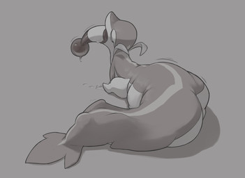 after_vore duo sitting vore mienvian nintendo pokemon ampharos generation_2_pokemon generation_5_pokemon pokemon_(species) snivy 2021 hi_res monochrome