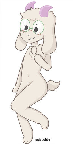 anthro blush eyewear eyewear_only floppy_ears fluffy fluffy_hair fur glasses glasses_only hair horn male navel nude nude_anthro nude_male on_one_leg paws pink_horn smile solo standing tasteful_nudity wearing_glasses white_body white_fur young young_anthro young_male nobuddy deltarune undertale_(series) ralsei bovid caprine goat mammal hi_res