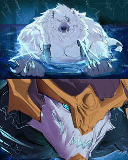 anthro blue_eyes braided_hair claws close-up extended_arm facial_scar fur hair male multicolored_body parody pool scales scar solo water white_body white_fur na1su chainsaw_man league_of_legends mythology riot_games tencent aurelion_sol_(lol) volibear bear dragon mammal mythological_creature mythological_scalie polar_bear scalie ursine 2025 4:5 absurd_res digital_drawing_(artwork) digital_media_(artwork) hi_res shaded