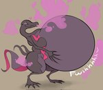 anthro belly big_belly big_butt breasts butt featureless_breasts female hand_on_belly heart_symbol huge_belly hyper hyper_belly nude onomatopoeia pink_smoke shadow simple_background smoke smoke_from_mouth solo sound_effects text smokey_blokey nintendo pokemon generation_7_pokemon pokemon_(species) salazzle 2022 artist_name hi_res