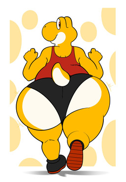 anthro big_butt butt butt_focus huge_butt looking_at_viewer looking_back looking_back_at_viewer male multicolored_body rear_view smile solo two_tone_body white_body yellow_body colelucario mario_bros nintendo chuy_(gooeychuy) yellow_yoshi yoshi absurd_res hi_res