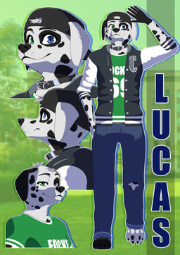 anthro baseball_cap biped blue_eyes bottomwear clothed clothing collar college_clothing college_jacket college_logo college_student denim denim_bottomwear denim_clothing green_eyes hat headgear headwear heterochromia jacket jeans male male_anthro pants shirt solo standing topwear ariesartist lucas_(ariesartist) canid canine canis dalmatian domestic_dog mammal 3d_(artwork) absurd_res blender_(artwork) blender_eevee_(artwork) digital_media_(artwork) hi_res model_sheet