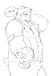 anthro blush bottomwear clothing flower kemono male overweight overweight_male pants plant shirt simple_background solo text topwear white_background youzo3322 knights_college hermann_(knights_college) mammal suid suina sus_(pig) wild_boar 2024 hi_res korean_text monochrome translated