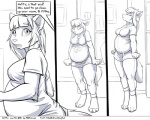 5:4 anthro breasts canid canine clothed clothing comic dialogue english_text faf fafcomics female fox greyscale hetty_(faf) mammal monochrome obese obese_anthro obese_female offscreen_character overweight overweight_anthro overweight_female solo text