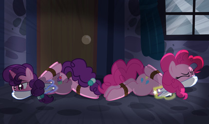 bound captured duo female feral horn radiantrealm friendship_is_magic hasbro my_little_pony mythology pinkie_pie_(mlp) sugar_belle_(mlp) earth_pony equid equine horse mammal mythological_creature mythological_equine pony unicorn 2015