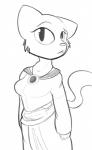 anthro breasts clothed clothing female jewelry necklace robe simple_background solo white_background zokva microsoft prequel_adventure the_elder_scrolls katia_managan felid khajiit mammal black_and_white monochrome sketch