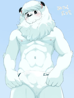 5_fingers anthro arm_tuft balls_outline black_ears black_eyebrows black_eyes blush bodily_fluids bulge clothing detailed_bulge elbow_tuft eyebrows fingers front_view fur fur_tuft genital_outline hair looking_at_viewer male mane mane_hair mascot multicolored_clothing multicolored_ears navel nipples penis_outline pupils solo sweat sweatdrop tuft two_tone_clothing white_body white_clothing white_ears white_fur white_hair white_mane white_pupils chirasgi nippon_professional_baseball saitama_seibu_lions leo_(saitama_seibu_lions) felid lion mammal pantherine 2021 dated hi_res