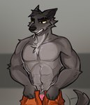 abs anthro biped clothed clothing grey_body male male_anthro muscular muscular_anthro muscular_male prison_uniform solo topless topless_anthro topless_male underwear yellow_eyes loppifi dreamworks the_bad_guys mr._wolf_(the_bad_guys) canid canine canis mammal wolf absurd_res hi_res