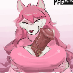 animal_genitalia animal_penis anthro big_breasts big_penis biped bodily_fluids breast_play breasts cleavage_cutout clothed clothed_anthro clothed_female clothed_sex clothed_titfuck clothing cutout duo equine_genitalia equine_penis erection female fur genital_fluids genitals hair huge_penis keyhole_turtleneck looking_at_viewer male male/female penis pink_eyes pink_hair precum sex simple_background smile smiling_at_viewer sweater titfuck titfuck_under_clothes topwear turtleneck vein veiny_penis white_background white_body white_fur magnetus olivia_(oliviamancer) canid canine mammal 1:1 2026 digital_media_(artwork) hi_res