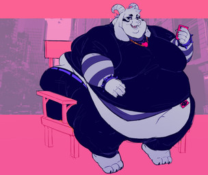 3_toes 5_fingers alternative_fashion anthro belly big_belly biped bracelet cellphone clothed clothing electronics facial_markings feet fingers fur head_markings horn huge_belly jewelry long_ears male markings morbidly_obese obese obese_anthro obese_male open_mouth open_smile overweight overweight_anthro overweight_male phone sitting smile spiked_bracelet spikes toes white_body white_fur meowmymyamo undertale undertale_(series) asriel_dreemurr_(god_form) boss_monster_(undertale) bovid caprine goat mammal digital_media_(artwork) hi_res