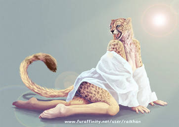 angry anthro blue_eyes breasts detailed_fur feet female fur humanoid_feet open_mouth photorealism plantigrade pose realistic snarling solo sun tail teasing whiskers raikhan cheetah felid feline mammal detailed digital_media_(artwork) hi_res pinup