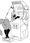 anthro arcade_machine butt female gloves_(marking) hair leg_markings long_hair markings nude socks_(marking) solo tegerio rina_(runei) canid canine fox mammal 2023 hi_res monochrome herm_(lore)