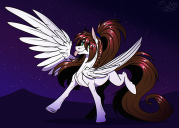 feathers female feral fluffy fur green_eyes hair long_hair solo spread_wings tongue tongue_out wings sunny_way hasbro my_little_pony mythology sunny_way_(character) equid equine mammal mythological_creature mythological_equine pegasus hi_res