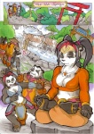 anthro bear blizzard_entertainment breasts cleavage clothed clothing comic daigaijin eyes_closed female green_eyes group hair heart_symbol hot_spring male mammal multicolored_hair pandaren warcraft water