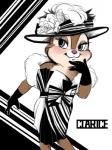 anthro black_clothing black_gloves black_handwear blue_eyes blush cheek_tuft clothed clothing dress eyelashes facial_tuft female fur gloves handwear hat headgear headwear red_nose smile solo tan_body tan_fur text tuft a_ro5252 chip_'n_dale disney clarice_(disney) chipmunk ground_squirrel mammal rodent sciurid 3:4 english_text hi_res restricted_palette