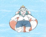 anthro belly bottomwear clothing eyes_closed fur hat headgear headwear male moobs navel nipples overweight shorts solo swim_ring swimwear white_body white_fur young nyegangangang asian_mythology east_asian_mythology japanese_mythology lifewonders mythology tokyo_afterschool_summoners agyo_(tas) foo_dog komainu mammal yokai 5:4 digital_media_(artwork) hi_res