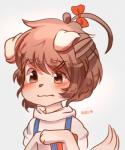 accessory anthro blush bow_(feature) bow_accessory bow_ribbon brown_eyes brown_hair clothed clothing female fur hair hair_accessory hair_bow hair_ribbon kemono looking_at_viewer ribbons solo white_body white_fur young young_anthro young_female elly_(artist) sundae_(kei) canid canine canis domestic_dog mammal 2019 alternate_version_at_source digital_media_(artwork) hi_res