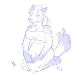 anthro big_breasts breasts cleavage clothed clothing dress female fluffy fluffy_tail hands_in_lap kneeling mane narrowed_eyes pawpads simple_background smile solo sundress tail wide_hips ensea ria_(gnoll) gnoll hyena mammal spotted_hyena 1:1 2014 blue_and_white monochrome sketch