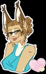 anthro big_ears blep blonde_hair clothing cute_pose eyewear female fluffy freckles glasses green_eyes hair hair_bun happy shirt shoulders_up smile solo tank_top tongue tongue_out topwear sourmagic levi_kyros domestic_cat felid feline felis mammal valta alpha_channel