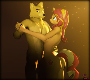 anthro butt duo female fur hair hand_holding hand_on_back horn male male/female multicolored_body multicolored_fur multicolored_hair muscular muscular_male nude tail tasteful_nudity sky_chaser petruz_(modeler) equestria_girls five_nights_at_freddy's hasbro my_little_pony mythology scottgames bear_(petruz) golden_freddy_(fnaf) sunset_shimmer_(eg) bear equid equine mammal mythological_creature mythological_equine unicorn 3d_(artwork) crossover digital_media_(artwork) hi_res source_filmmaker_(artwork)