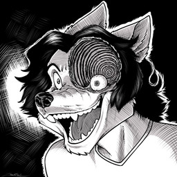 anthro body_horror chin_tuft clothed clothed_anthro clothed_male clothing deformation deformed ears_back eyeball eyebrows facial_tuft fangs hair holidays horror_(theme) male male_anthro open_mouth pivoted_ears shirt snout solo spiral t-shirt teeth terror text topwear tuft wide_eyed zooshi halloween junji_ito_(copyright) uzumaki zooshi_(character) canid canine canis mammal wolf 1:1 2025 absurd_res black_and_white cross-hatching dated english_text hatching_(art) hi_res monochrome shaded signature
