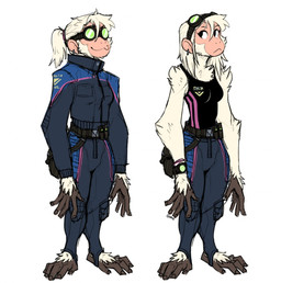anthro clothed clothing ear_piercing eyewear female fully_clothed goggles jumpsuit long_arms piercing science_fiction shirt solo tank_top topwear guoh haplorhine mammal monkey primate hi_res